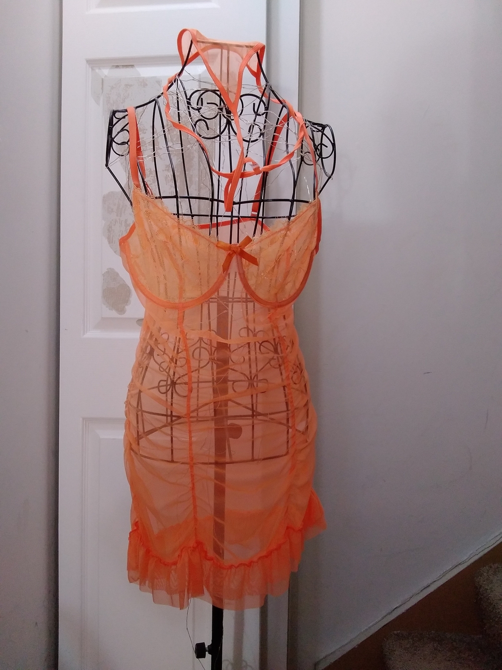 Sheer Orange Lingerie Slip Dress